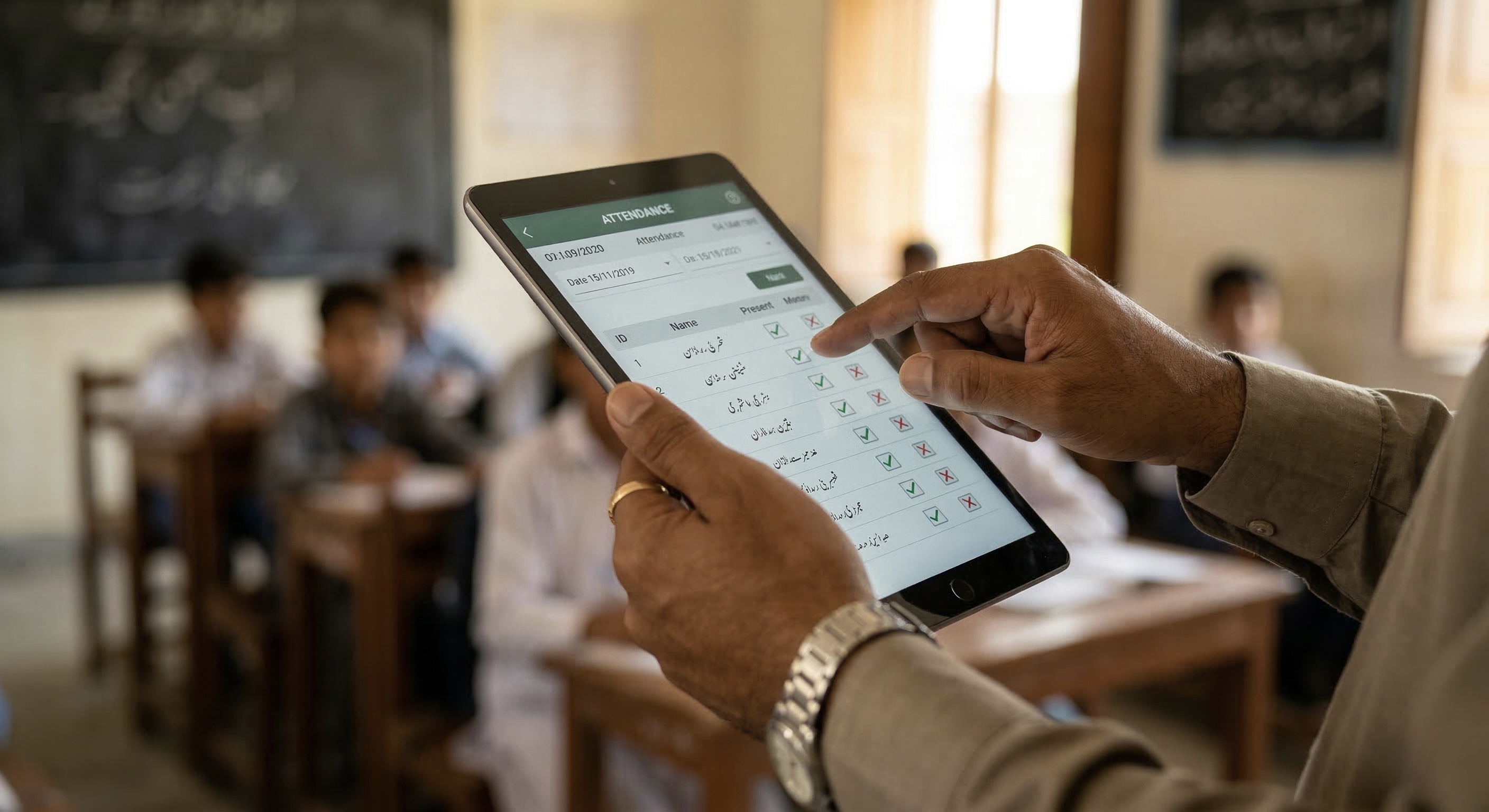 Teacher in Dasu using PakEducate on tablet